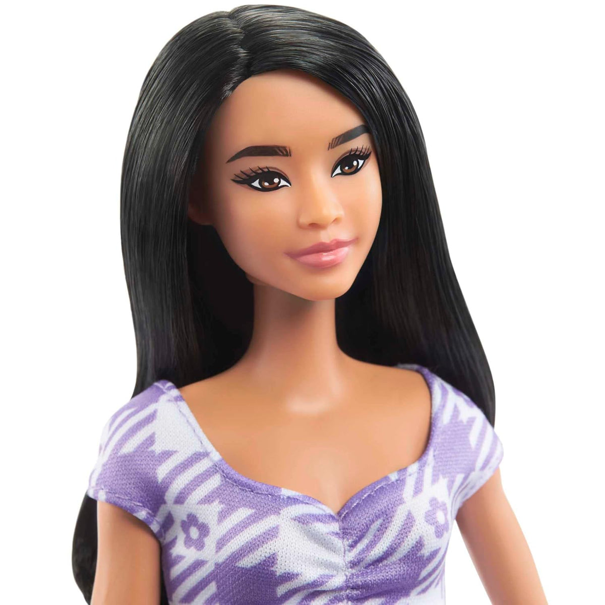 Barbie Mattel Doll,Kids Toys,Fashionistas,Wavy Black Hair&Tall Body Type,Gingham Cut-Out Dress,Clothes&Accessories,HJR98
