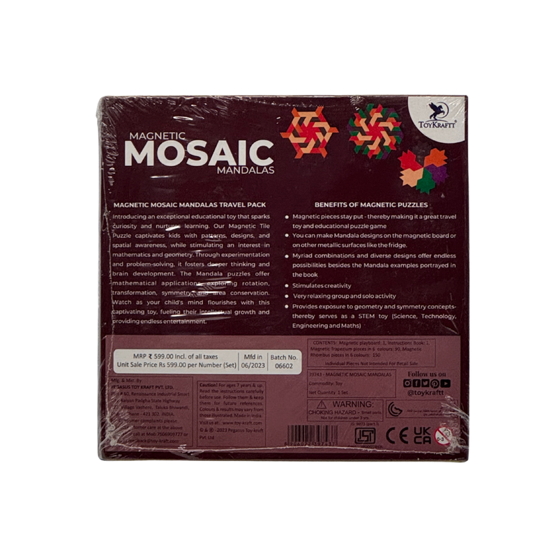 ToyKraft Mosaic Mandala Magnalogix Mandala Art for Beginners, Puzzle Game, Mosaic Art Kit, Gift for Boys Girls 8-12 Years, Magnetic Puzzles