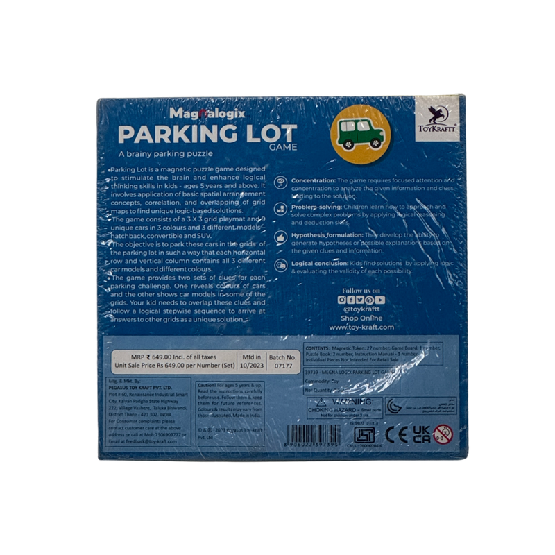 ToyKraft Parking Lot Mind Game Brain 5 Year Old Educational Toys, Gift for Boys Girls Age of 5 to 7 Years Old, Magnalogix Magnetic Games for Kids, Junior
