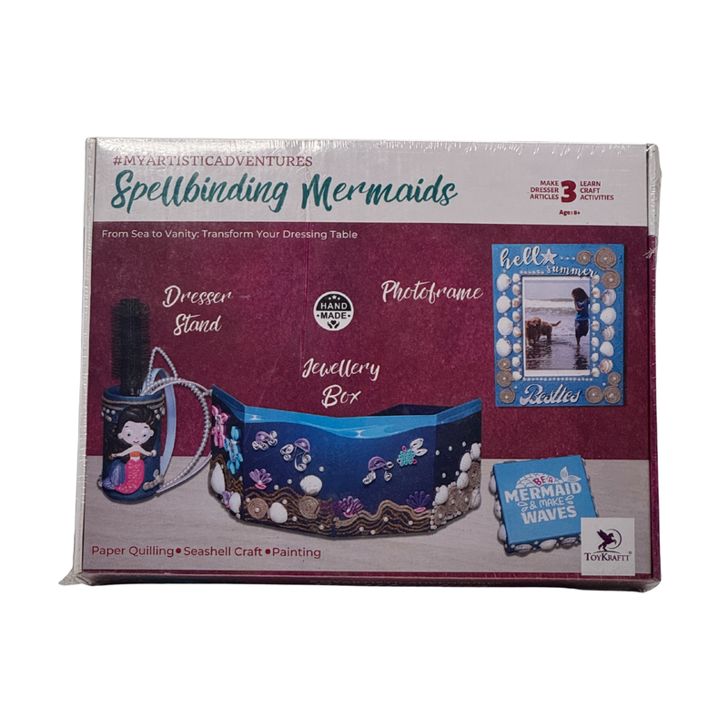 ToyKraft 3-in-1 Spellbinding Mermaids Craft Kit for Kids| Art and Craft Kit for Age 9 to 12 | DIY Mermaid Themed Gift for Girls| Paper Quilling, Sea Shell Craft, Painting Kit for Kids