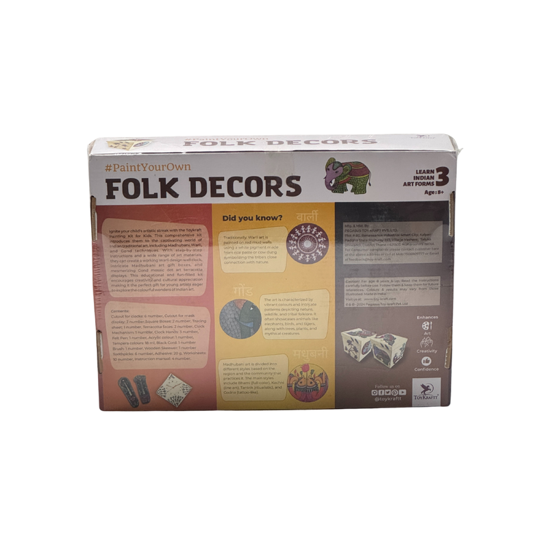 ToyKraft Folk Decors Art and Craft DIY Kit for Kids Ages 8-12, Learn 3 Indian Art Forms Madhubani, Warli and Gond, Gift for Kids, Folk Decors