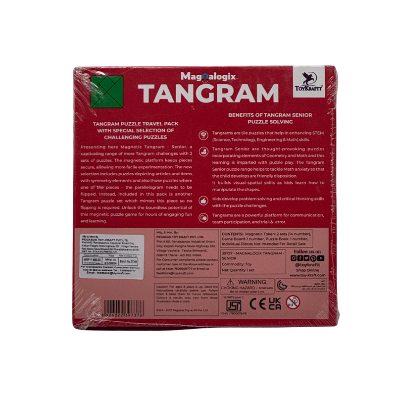 ToyKraft Tangram Puzzle Mind Game, Brain Booster, Educational Travel Toys for Age of 8 to 12 Years, Gift for Boys Girls, Magnalogix Magnetic, Tangram Senior