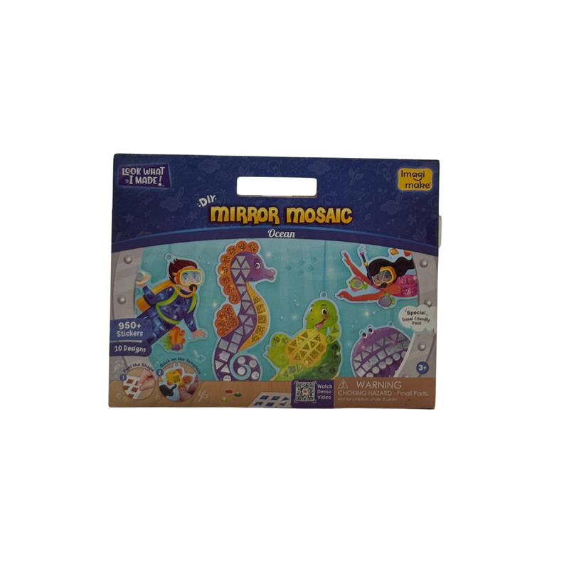 Imagimake Mirror Mosaic Ocean | Mess Free Diy Mosaic Craft Kit | 950+ Foil Sticker | Travel Toys For Girls | Birthday Gift For Girls Ages 3,4,5,6,7,8, Cyan