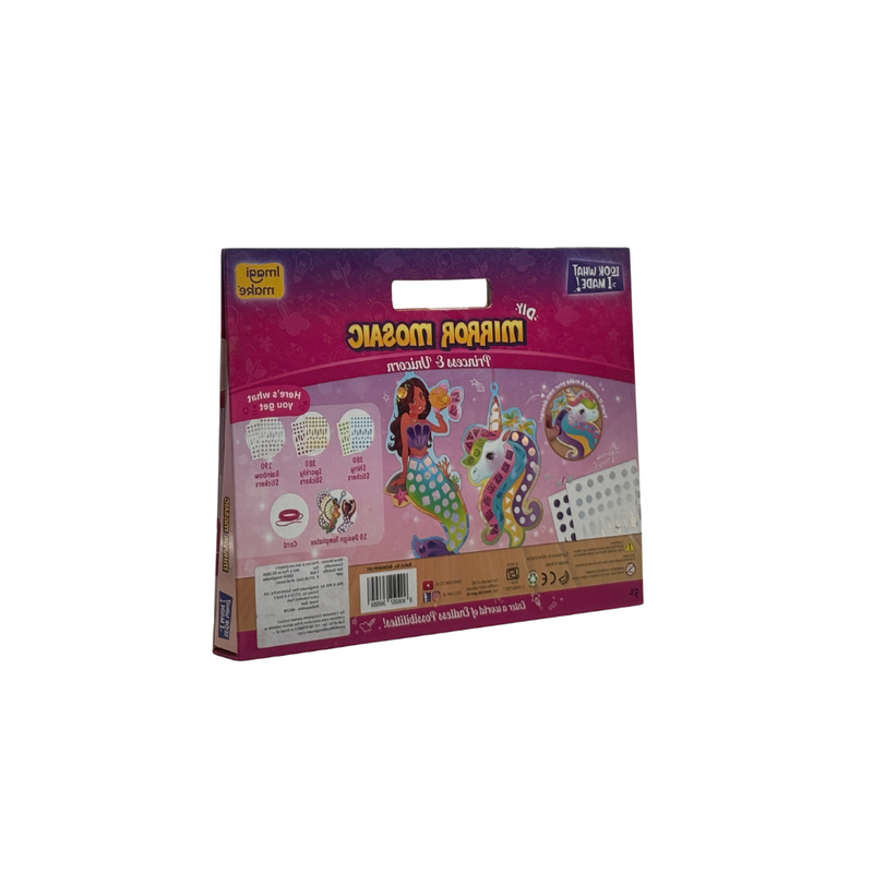 Imagimake Mirror Mosaic Princess & Unicorn | Mess Free Diy Mosaic Craft Kit | 950+ Foil Sticker | Travel Toys For Girls | Birthday Gift For Girls Ages 3,4,5,6,7,8, Pink