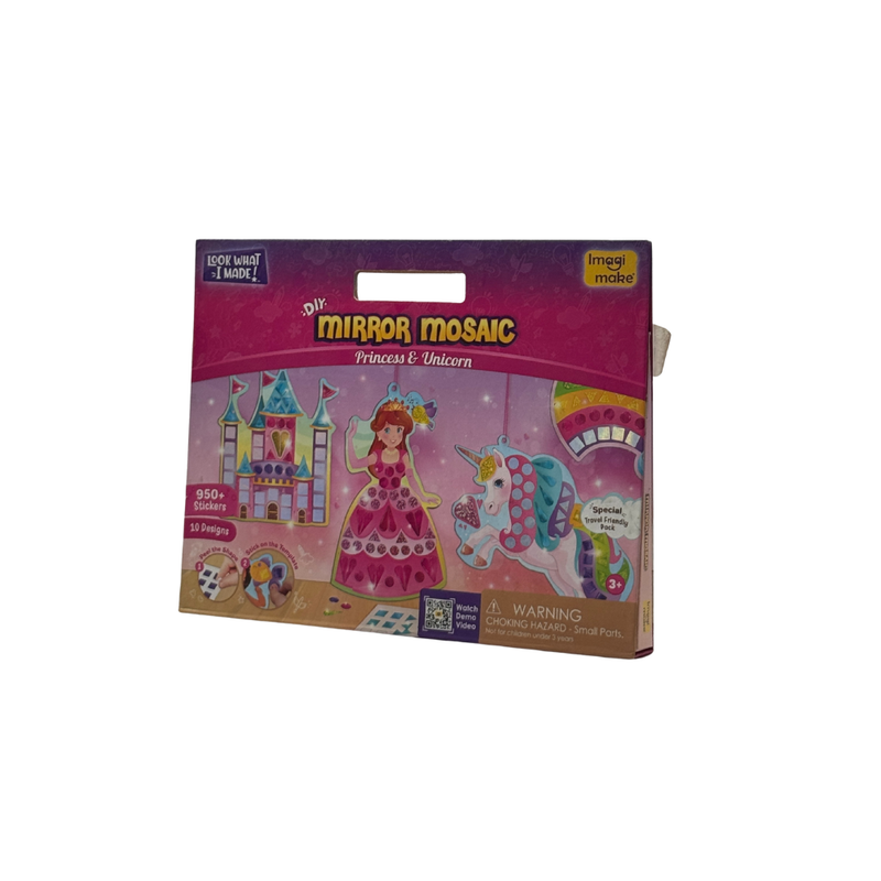 Imagimake Mirror Mosaic Princess & Unicorn | Mess Free Diy Mosaic Craft Kit | 950+ Foil Sticker | Travel Toys For Girls | Birthday Gift For Girls Ages 3,4,5,6,7,8, Pink