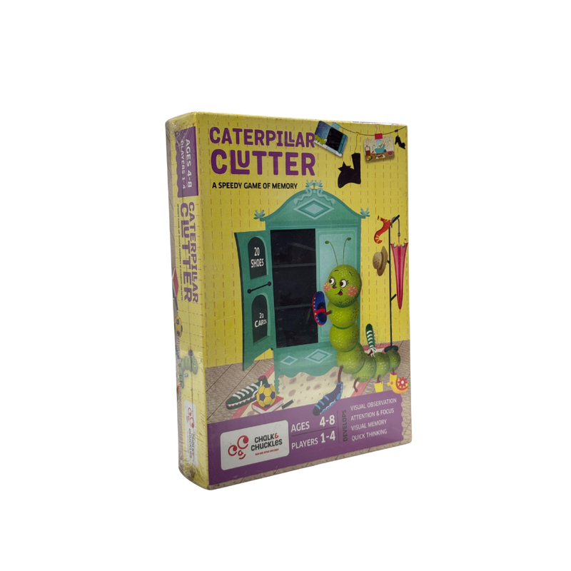 Chalk and Chuckles Caterpillar Clutter, Memory Matching Card Game, Age 3-6 Years Old Boys and Girls, Educational Gifts for Kids