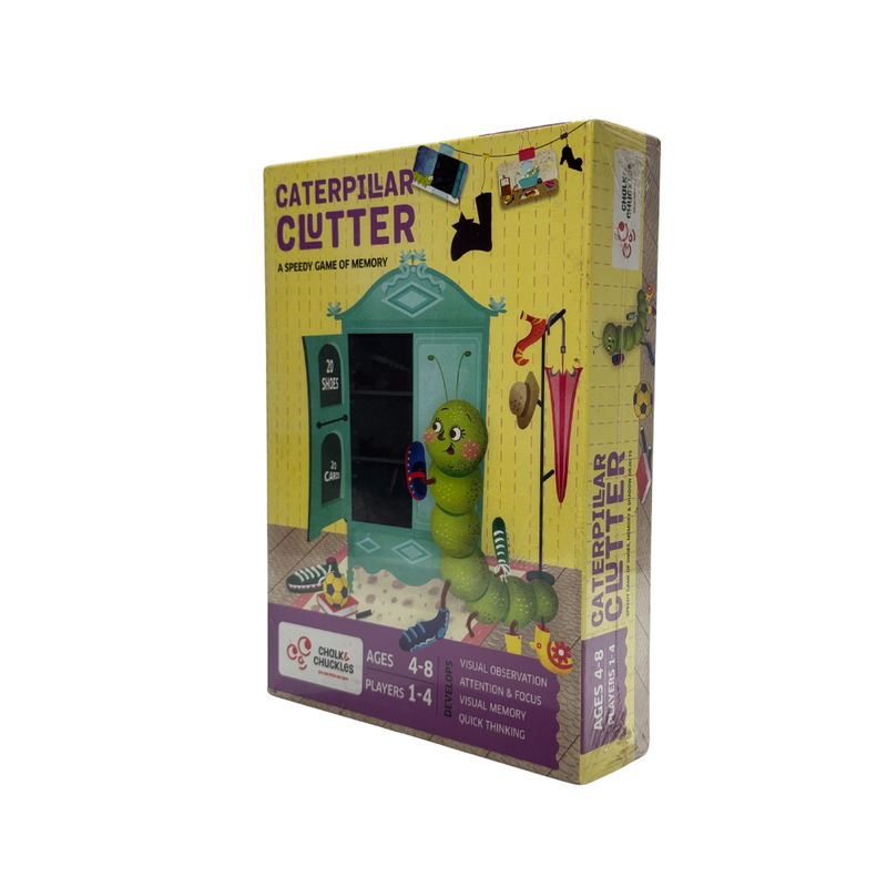 Chalk and Chuckles Caterpillar Clutter, Memory Matching Card Game, Age 3-6 Years Old Boys and Girls, Educational Gifts for Kids