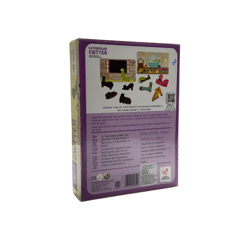 Chalk and Chuckles Caterpillar Clutter, Memory Matching Card Game, Age 3-6 Years Old Boys and Girls, Educational Gifts for Kids