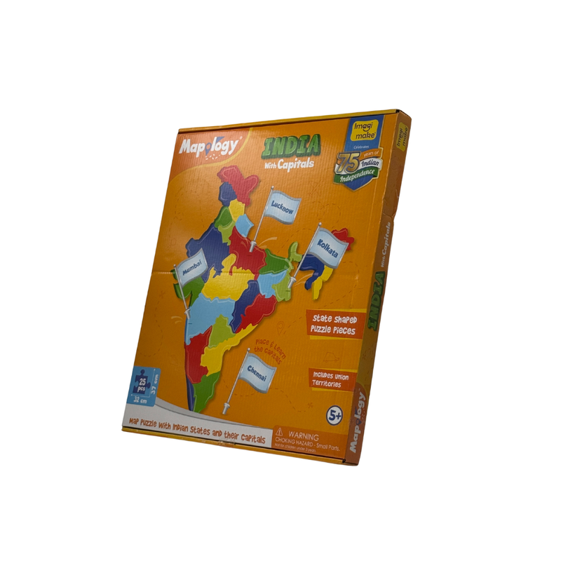 Imagimake Mapology India with State Capitals – Educational Toy and Learning Aid for Boys and Girls – India Map Puzzle – Jigsaw Puzzle, 25 Pieces, Kids