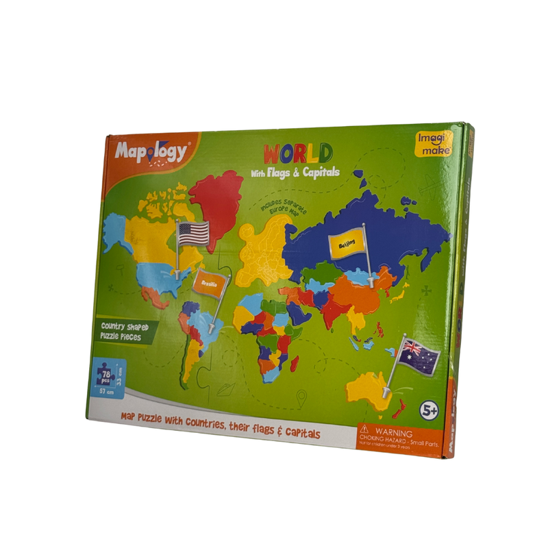 Imagimake Mapology World Flags & Capitals Jigsaw Puzzle |75 Multicolored Country-Shaped Pieces | Birthday Gift for Boys and Girls| World Map Puzzle | Educational Toys for Kids 5,6,7,8,9,10