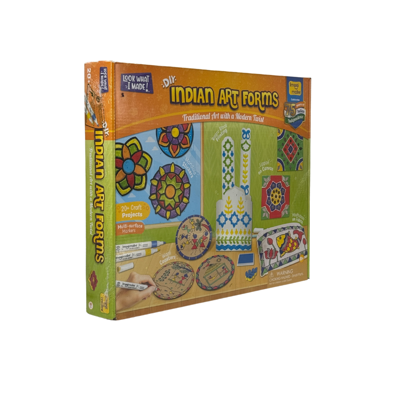 Imagimake Learn Indian Art Forms-Arts and Craft DIY Kit For Kids 8-12, 5 Indian Art Forms-Madhubani, Warli, Lippan, Mandala & Block Printing Arts, Perfect DIY for Girls Kids & Boys Multicolor.