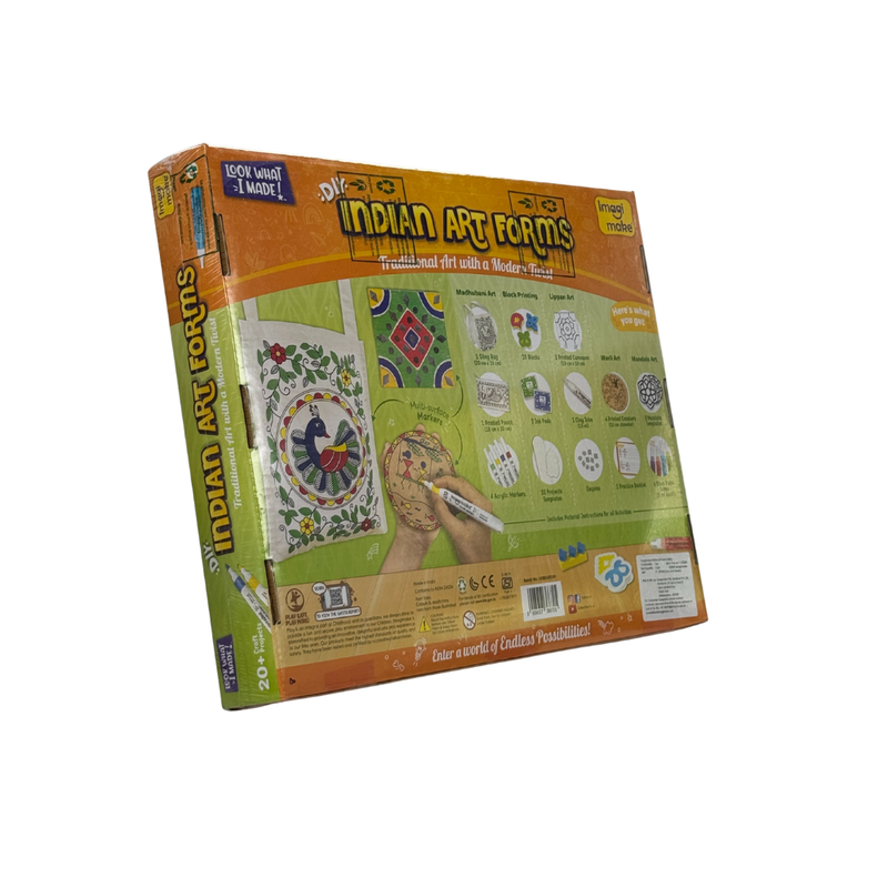 Imagimake Learn Indian Art Forms-Arts and Craft DIY Kit For Kids 8-12, 5 Indian Art Forms-Madhubani, Warli, Lippan, Mandala & Block Printing Arts, Perfect DIY for Girls Kids & Boys Multicolor.