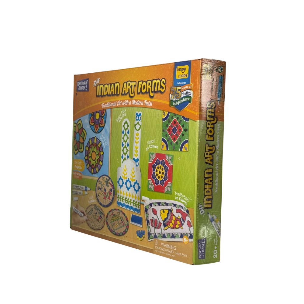 Imagimake Learn Indian Art Forms-Arts and Craft DIY Kit For Kids 8-12, 5 Indian Art Forms-Madhubani, Warli, Lippan, Mandala & Block Printing Arts, Perfect DIY for Girls Kids & Boys Multicolor.