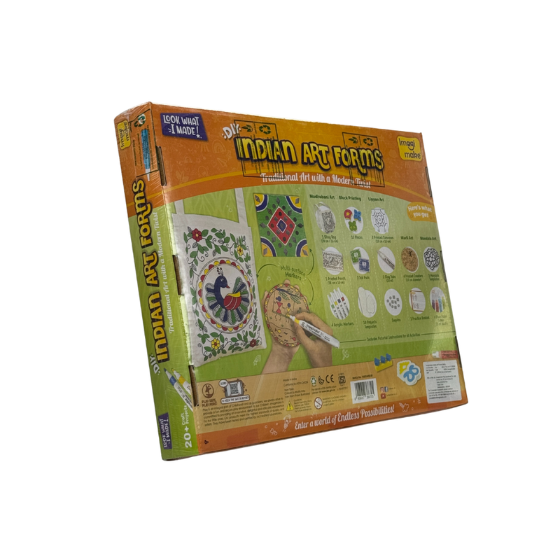 Imagimake Learn Indian Art Forms-Arts and Craft DIY Kit For Kids 8-12, 5 Indian Art Forms-Madhubani, Warli, Lippan, Mandala & Block Printing Arts, Perfect DIY for Girls Kids & Boys Multicolor.