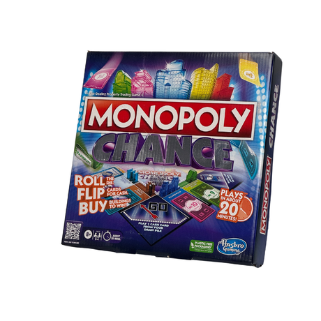 Monopoly Chance Board Game for Adults and Kids | Fast-Paced Family & Party Board Game | Ages 8+ | 2-4 Players | Birthday Gift for Kids & Families