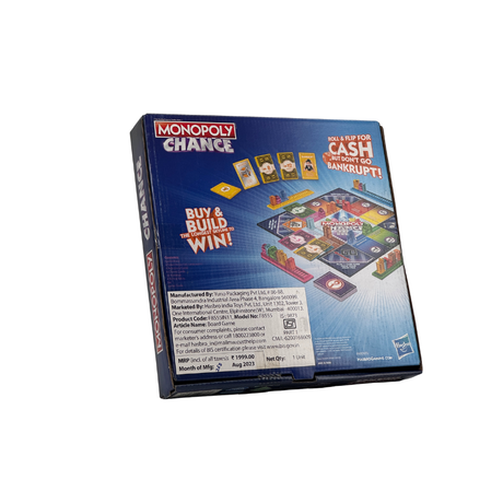 Monopoly Chance Board Game for Adults and Kids | Fast-Paced Family & Party Board Game | Ages 8+ | 2-4 Players | Birthday Gift for Kids & Families