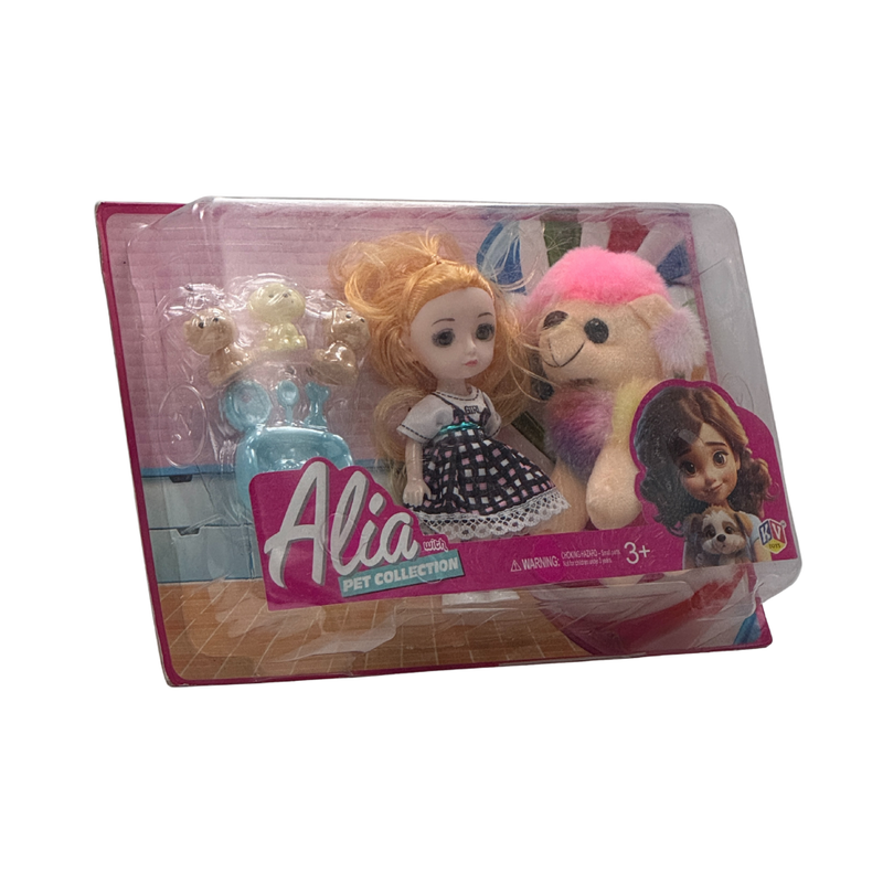 Alia Pet Collection Doll Set | Alia Doll and Cute Pet Dogs with one Larger Dog | Pretend Playset Suitable for 3+ Years