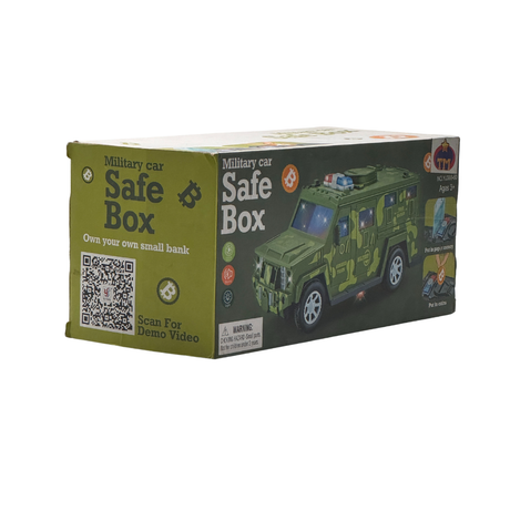 Military car Money Safe Box for Kids Piggy Coin Cash Savings Box Bump n go Military Truck Lights Sound Music Army Jeep Money Saving Pot Safe ATM Safe Bank Toy car Gifts for Children