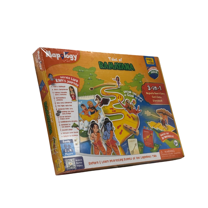 Imagimake Mapology Tales of Ramayana | 3-in-1 Fun Family Board Game | Magnetic Path Puzzle | Ramayana Storybook | Trump Cards| Gifts for Kids Age 8,9,10,11,12