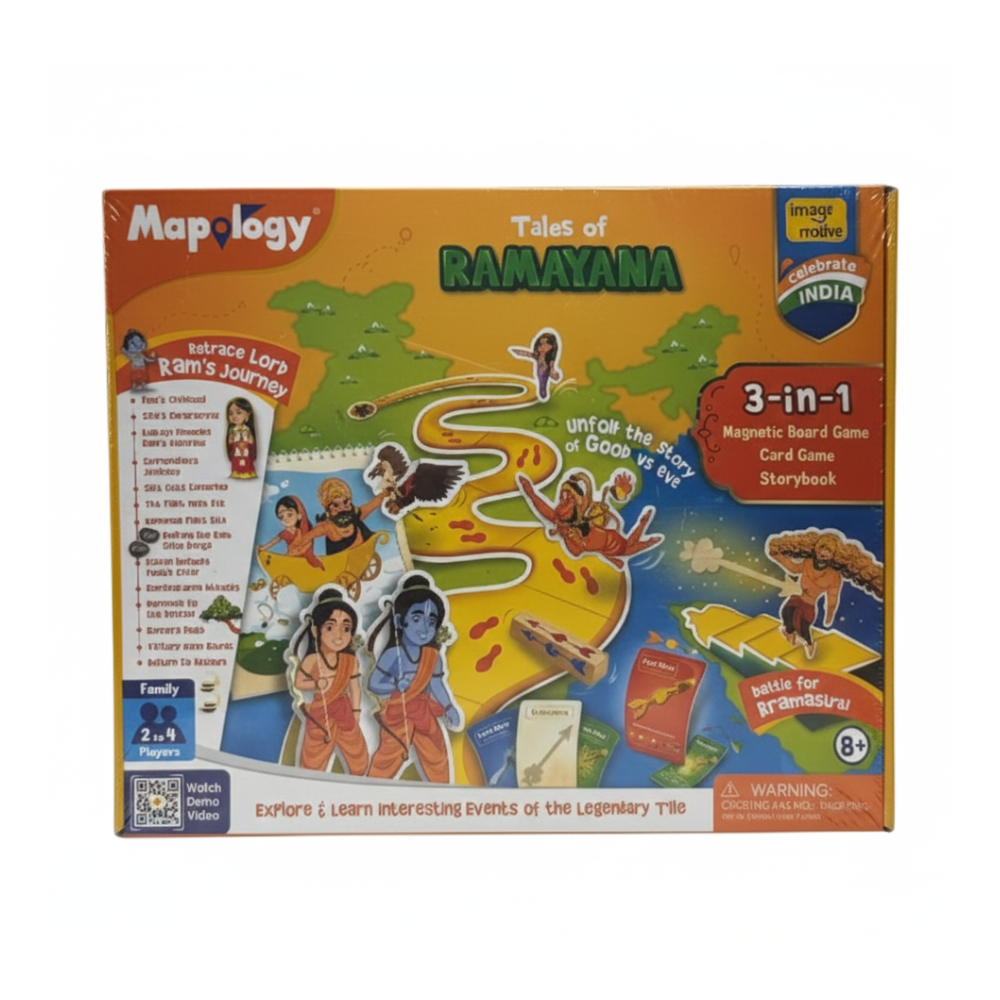 Imagimake Mapology Tales of Ramayana | 3-in-1 Fun Family Board Game | Magnetic Path Puzzle | Ramayana Storybook | Trump Cards| Gifts for Kids Age 8,9,10,11,12