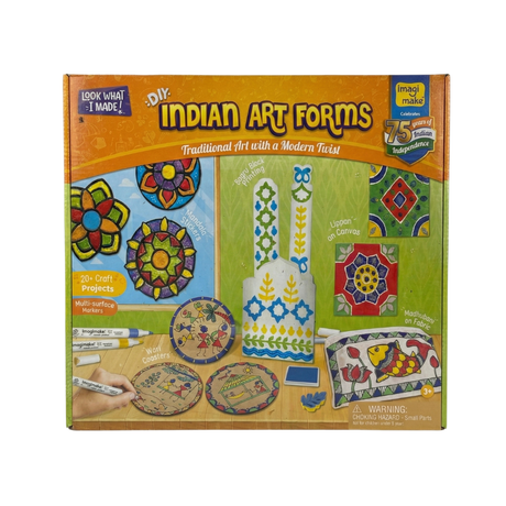 Imagimake Learn Indian Art Forms-Arts and Craft DIY Kit For Kids 8-12, 5 Indian Art Forms-Madhubani, Warli, Lippan, Mandala & Block Printing Arts, Perfect DIY for Girls Kids & Boys Multicolor.