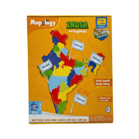Imagimake Mapology India with State Capitals – Educational Toy and Learning Aid for Boys and Girls – India Map Puzzle – Jigsaw Puzzle, 25 Pieces, Kids