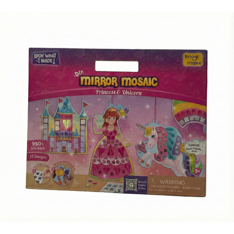 Imagimake Mirror Mosaic Princess & Unicorn | Mess Free Diy Mosaic Craft Kit | 950+ Foil Sticker | Travel Toys For Girls | Birthday Gift For Girls Ages 3,4,5,6,7,8, Pink