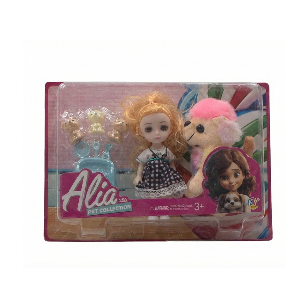 Alia Pet Collection Doll Set | Alia Doll and Cute Pet Dogs with one Larger Dog | Pretend Playset Suitable for 3+ Years