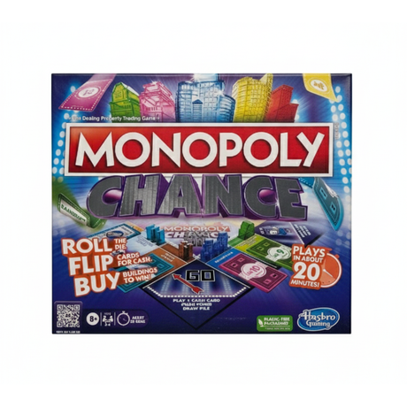 Monopoly Chance Board Game for Adults and Kids | Fast-Paced Family & Party Board Game | Ages 8+ | 2-4 Players | Birthday Gift for Kids & Families