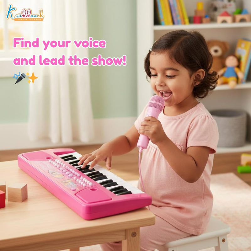 Princess Keyboard Piano for Girls 37 Keys Musical instrument with Microphone, 8 Rhythms, 8 Tones & USB/Battery Power, Educational Learning Toy Birthday Gift for Kids Aged 3+ Years Pink