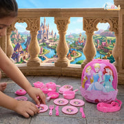Disney Princess Backpack Kitchen Gift Set for Kids 21 Pcs Pretend Play Cooking Toy with Music, 2 in 1 Portable Backpack Kitchen Set for Girls, Includes Accessories, Pink, Gift For Ages 3+