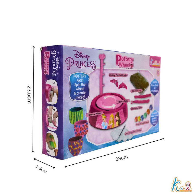 Disney Princess Theme Pottery Wheel Kit Complete Fairy Tale Clay Art & Crafts Set with 800g Clay, 6 Acrylic Paints, Sculpting Tools & Music Creative DIY Pottery Studio for Girls 8+ Years