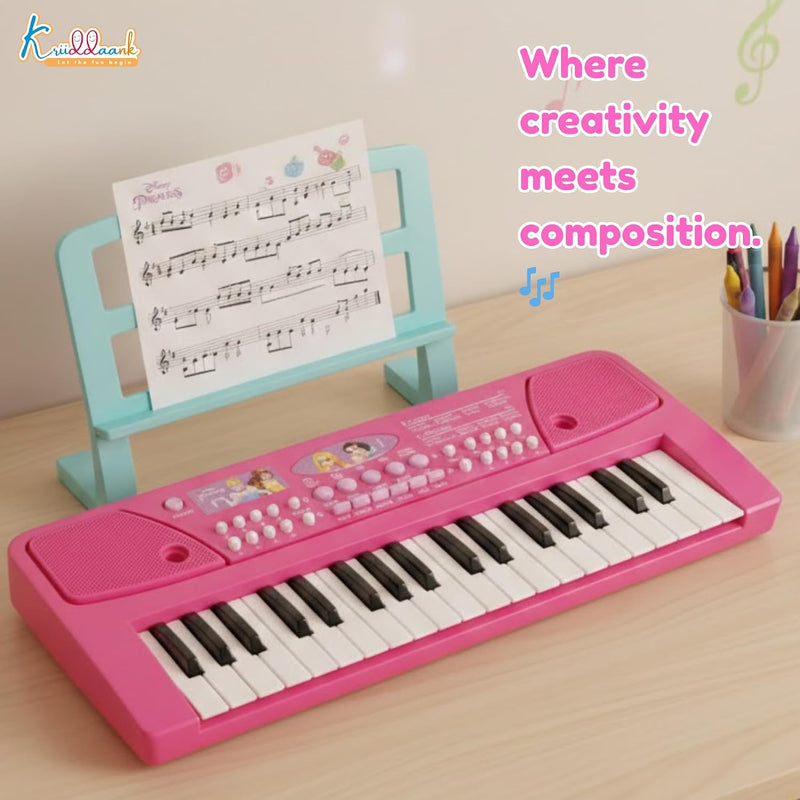 Princess Keyboard Piano for Girls 37 Keys Musical instrument with Microphone, 8 Rhythms, 8 Tones & USB/Battery Power, Educational Learning Toy Birthday Gift for Kids Aged 3+ Years Pink