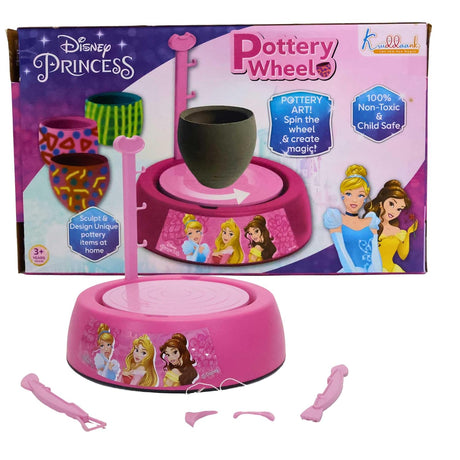 Disney Princess Theme Pottery Wheel Kit Complete Fairy Tale Clay Art & Crafts Set with 800g Clay, 6 Acrylic Paints, Sculpting Tools & Music Creative DIY Pottery Studio for Girls 8+ Years