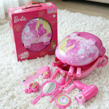 Barbie Backpack Dressing Gift Set for Kids 2 in 1 Portable Pretend Play Makeup & Vanity Set with Electronic Dryer, 13+