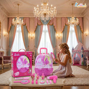 Barbie Backpack Dressing Gift Set for Kids 2 in 1 Portable Pretend Play Makeup & Vanity Set with Electronic Dryer, 13+