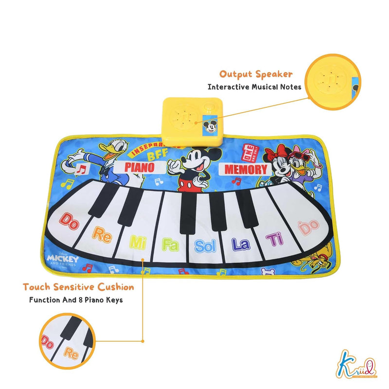 Kriiddaank Disney Mickey Mouse Piano Interactive Musical Floor Mat with 8 Piano Keys & 3 Function Keys, Portable Educational Learning Toy|Birthday Gift for Toddlers and Kids Ages 3+