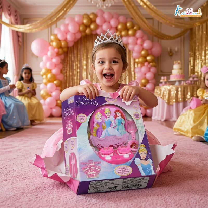 Disney Princess Backpack Kitchen Gift Set for Kids 21 Pcs Pretend Play Cooking Toy with Music, 2 in 1 Portable Backpack Kitchen Set for Girls, Includes Accessories, Pink, Gift For Ages 3+