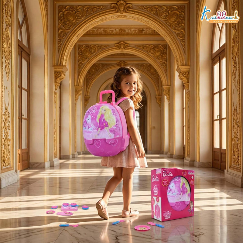 Kriiddaank Barbie Backpack Kitchen Set with Lights and Music 21 Piece Portable Pink Pretend Play Chef Toy with 12 Accessories for Girls Age 3+, Realistic Role Play & Easy Storage|Birthday Gift