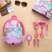 Kriddaank Princess 2 in 1 Backpack Dressing Table & Trolley Gift Set for Kids 13 Pcs Pretend Play Makeup Kit with Electronic Dryer Portable Vanity Toy | Birthday Gift for Girls Age 3+