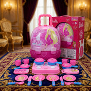 Kriiddaank Barbie Backpack Kitchen Set with Lights and Music 21 Piece Portable Pink Pretend Play Chef Toy with 12 Accessories for Girls Age 3+, Realistic Role Play & Easy Storage|Birthday Gift