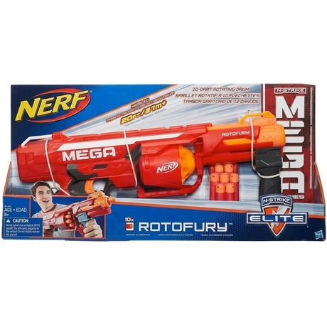 Nerf Mega Rotofury Blaster 10 Dart Rotating Drum Pump Action Blasting Includes 10 Mega Darts For Kids, Teens, Adults, Multicolor, Foam Dart Blaster
