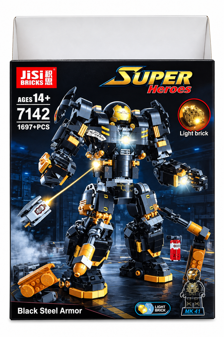 JiSi Bricks Black Steel Armor Building Set