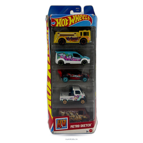 Hot Wheels Metro Sketch – 5 Die-Cast Toy Cars Set