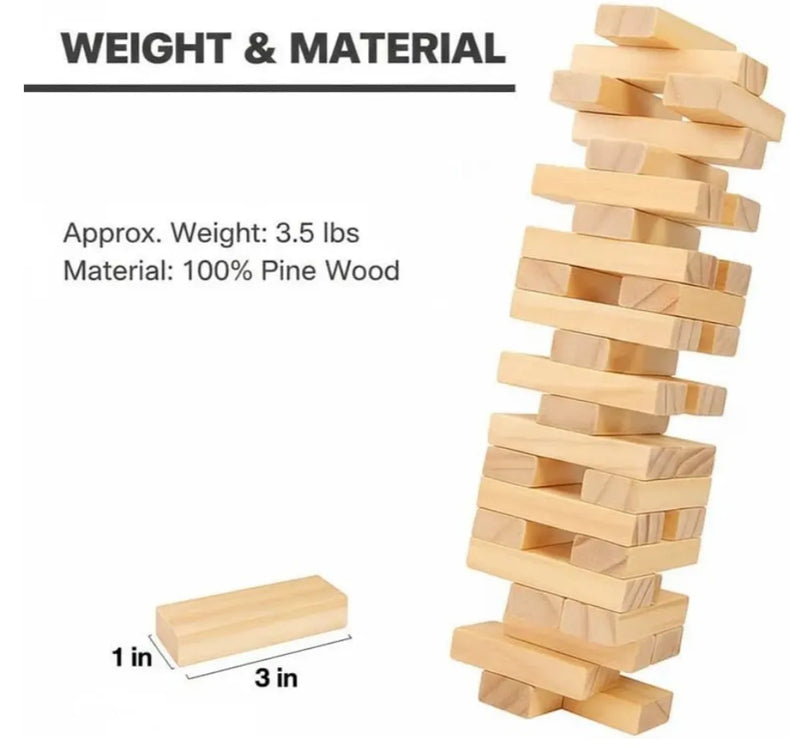 Zenga Wooden Blocks – Classic Stacking Game | 54 Wooden Blocks for Kids & Family Fun