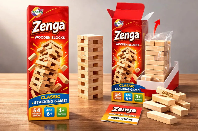 Zenga Wooden Blocks – Classic Stacking Game | 54 Wooden Blocks for Kids & Family Fun