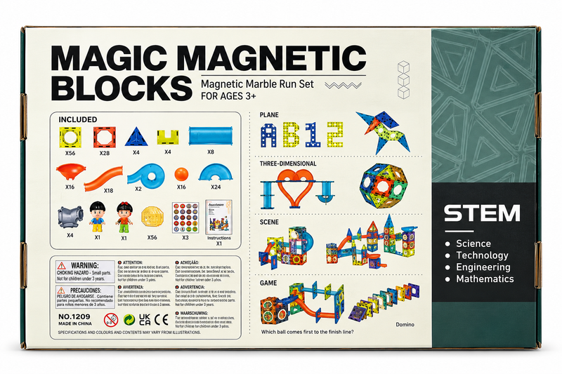 DIGE Magic Magnetic Blocks – 268 Pcs Magnetic Marble Run Set for Kids, STEM Construction & Building Toy