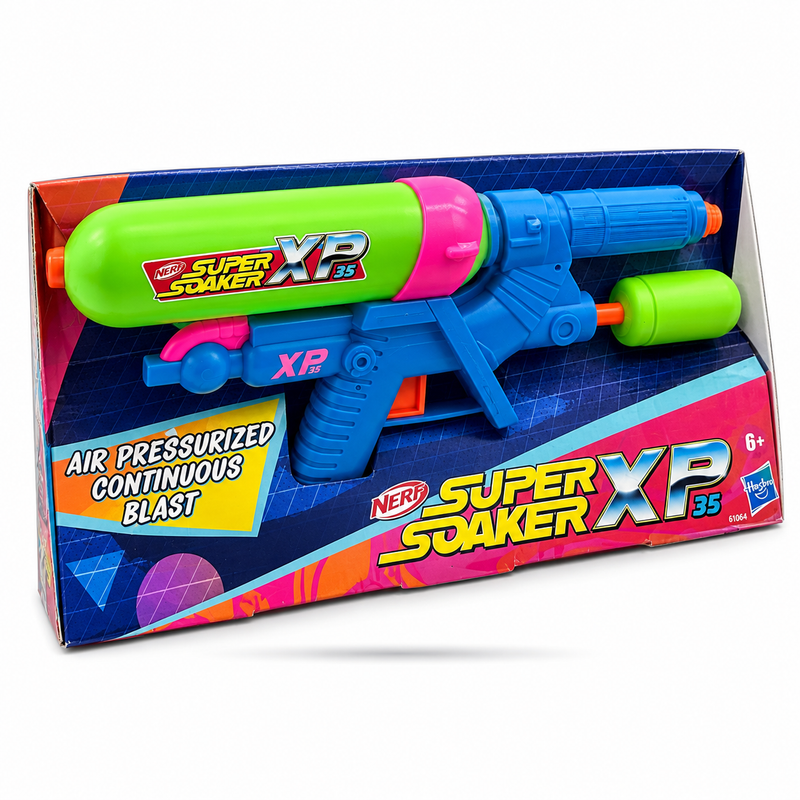 NERF Super Soaker XP35 Water Blaster Toy – Air-Pressurized Continuous Blast, Blue, Green and Pink, Ages 6+