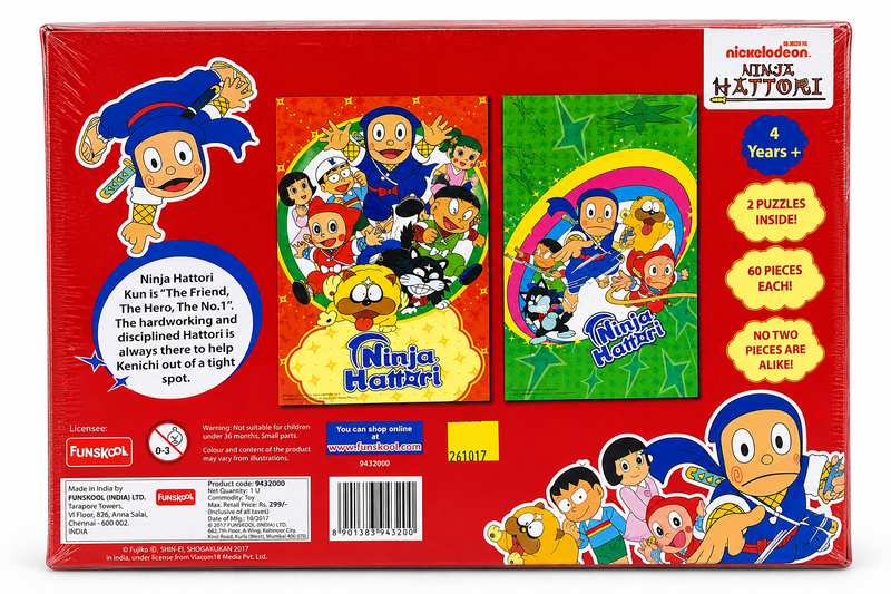 Nickelodeon Ninja Hattori 2-in-1 Jigsaw Puzzle – 60 Pcs, 2 Different Puzzles for Kids.