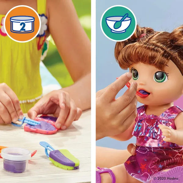 Baby Alive Sunshine Snacks Doll, Eats and Poops, Summer Themed Waterplay Baby Doll, Ice Pop Mold, Toy for Kids Ages 3 and Up, Brown Hair
